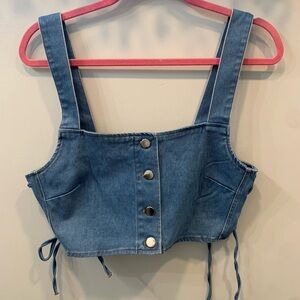 Denim Blvd denim button front cropped tank top with adjustable sides Sz L NWT